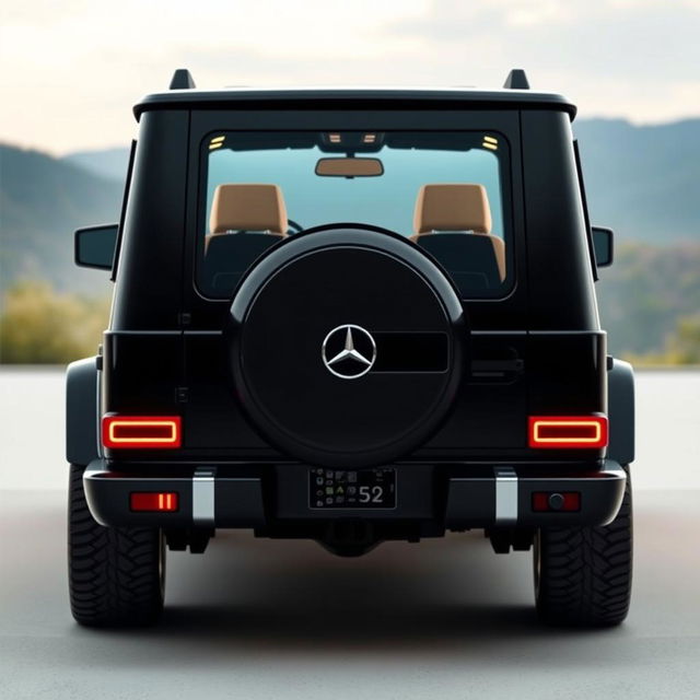 Create an image of a car called Roverland that looks like a Mercedes Benz AMG G63 on the outside but is black in color and slightly bigger