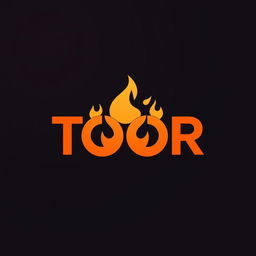 A logo concept for 'TOOR' featuring a stylized silhouette of fire