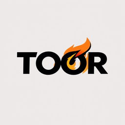 A logo concept for 'TOOR' featuring a stylized silhouette of fire