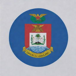 The flag of Belize, featuring a blue field with two red horizontal stripes, and in the center, Belize's coat of arms on a white disc.