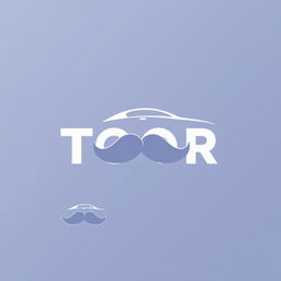 A logo concept for 'TOOR' featuring a stylized silhouette of a moustache and a car