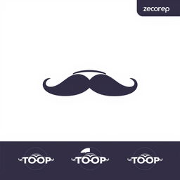 A logo concept for 'TOOR' featuring a stylized silhouette of a moustache and a car