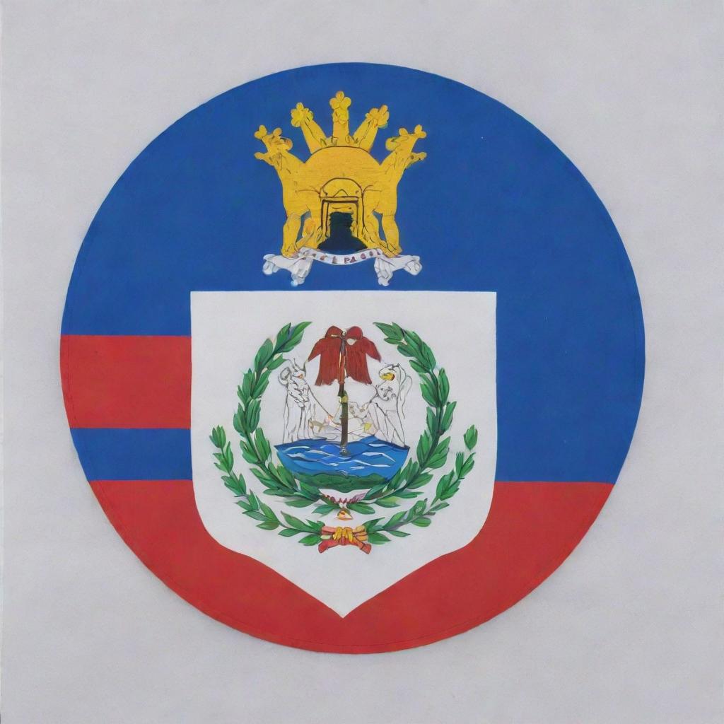 The flag of Belize, featuring a blue field with two red horizontal stripes, and in the center, Belize's coat of arms on a white disc.