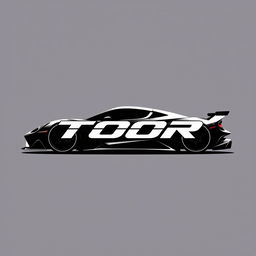 A dynamic and sleek speed car silhouette with the word 'TOOR' prominently displayed