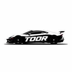 A dynamic and sleek speed car silhouette with the word 'TOOR' prominently displayed