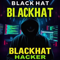 A captivating book cover featuring a blackhat hacker in a dark, mysterious environment