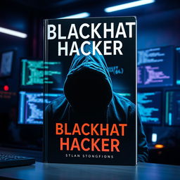 A captivating book cover featuring a blackhat hacker in a dark, mysterious environment