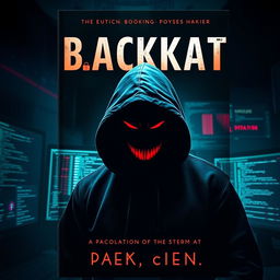 A captivating book cover featuring a blackhat hacker in a dark, mysterious environment