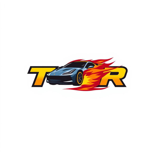 Create a dynamic logo for TOOR featuring elements of a car, speed, and fire