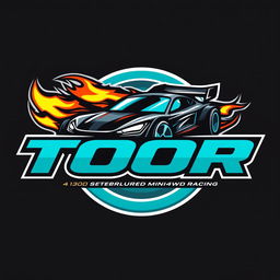 A dynamic logo for TOOR featuring elements of mini4wd racing, speed, and fire