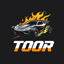 A dynamic logo for TOOR featuring elements of mini4wd racing, speed, and fire