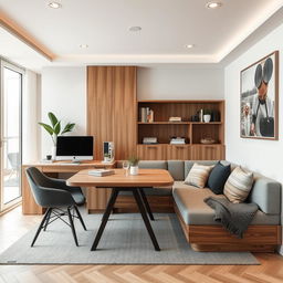 A workspace integrated with a family dining room, sharing the same space seamlessly