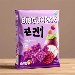 A product cover showcasing purple sweet potato crackers with an innovative soursop fruit flavor