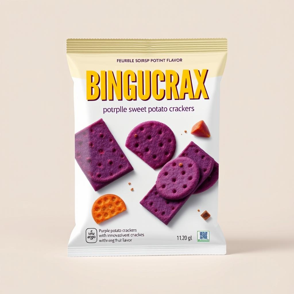 A proposal cover design for a product featuring purple sweet potato crackers with an innovative soursop fruit flavor