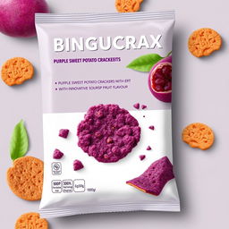 A proposal cover design for a product featuring purple sweet potato crackers with an innovative soursop fruit flavor