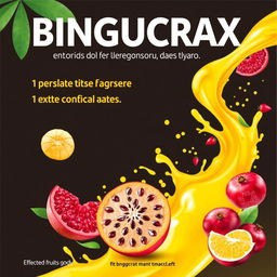 Create a poster or pamphlet for the product 'BINGUCRAX' featuring innovative flavors such as sapodilla, soursop, and pomegranate