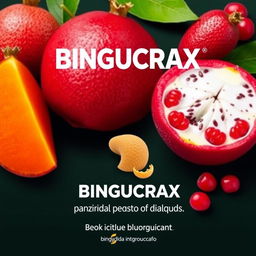 Create a poster or pamphlet for the product 'BINGUCRAX' featuring innovative flavors such as sapodilla, soursop, and pomegranate