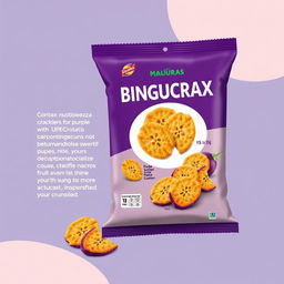 A professional and visually appealing poster design for a product featuring purple sweet potato crackers with an innovative soursop fruit flavor