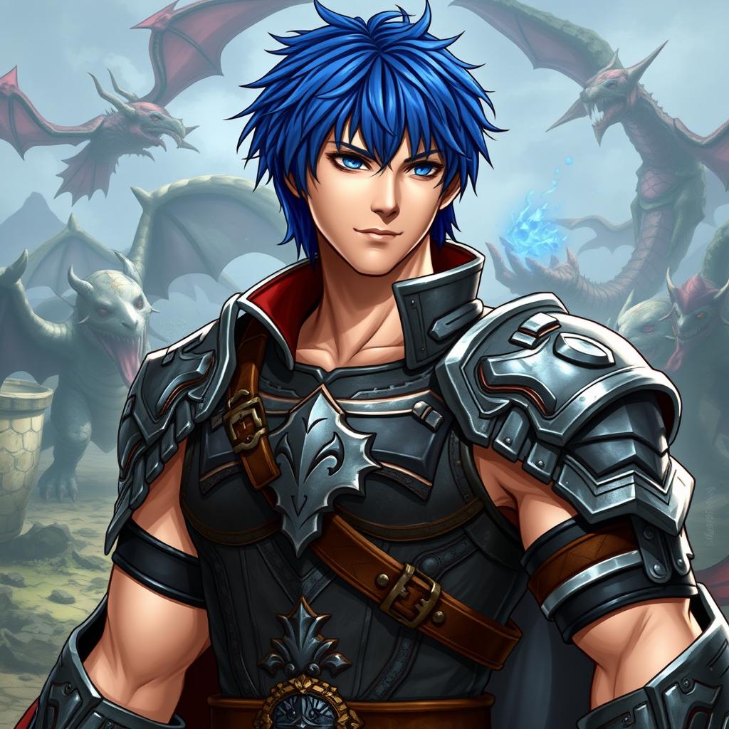 A male version of Leona Heidern from the King Of Fighters game saga, depicted in a Dungeons and Dragons style