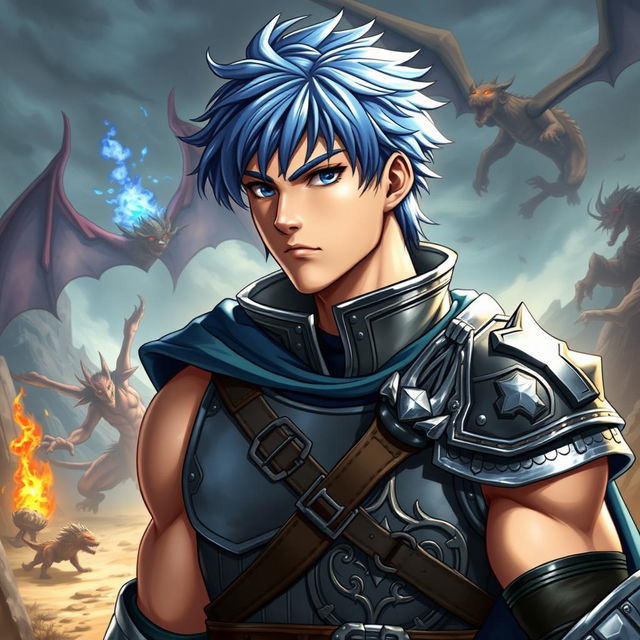 A male version of Leona Heidern from the King Of Fighters game saga, depicted in a Dungeons and Dragons style