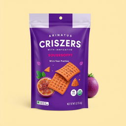 A product cover design for purple sweet potato crackers with an innovative soursop fruit flavor