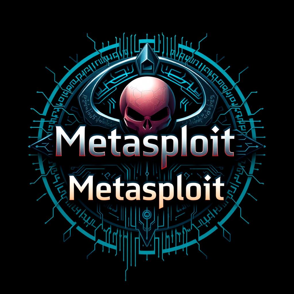 An artistic representation of the Metasploit logo, featuring a sleek, modern design with cybernetic elements