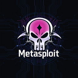 An artistic representation of the Metasploit logo, featuring a sleek, modern design with cybernetic elements