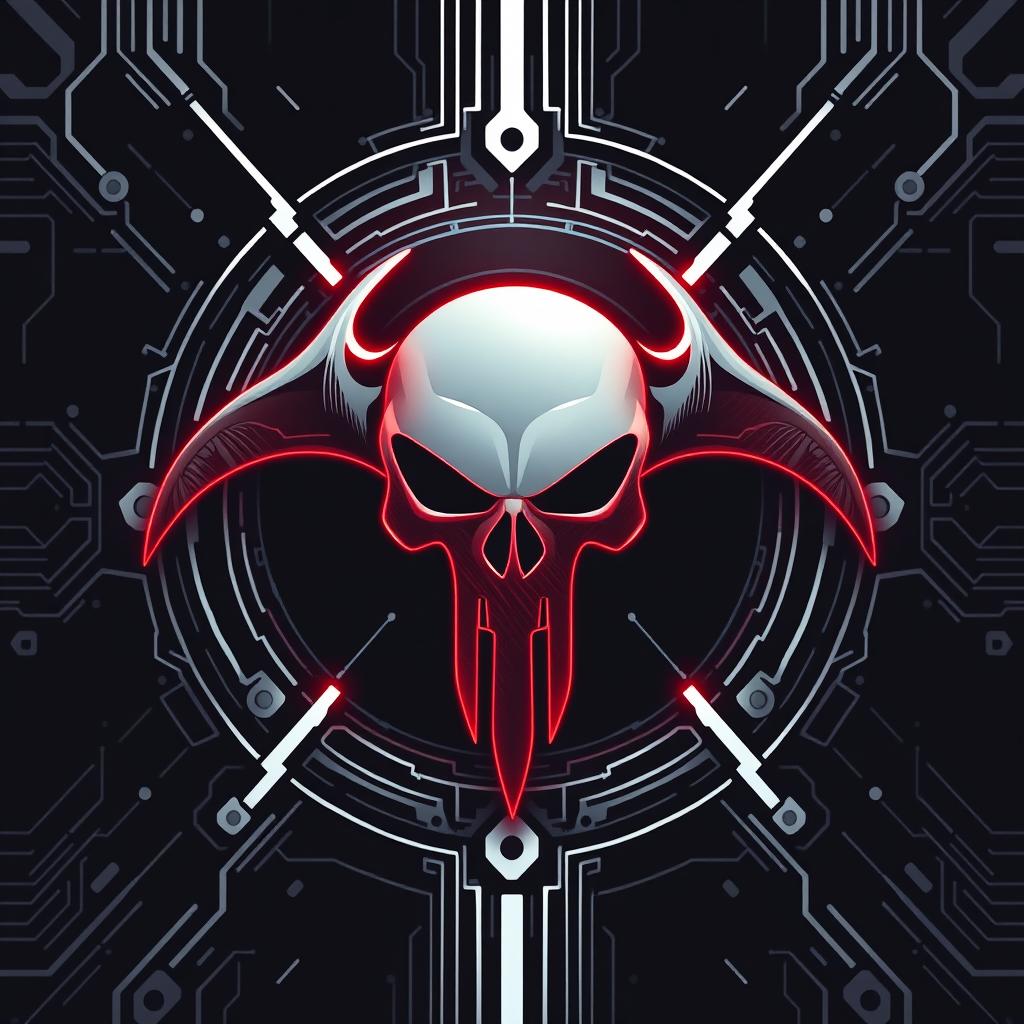 An artistic representation of the Metasploit logo, featuring a sleek, modern design with cybernetic elements