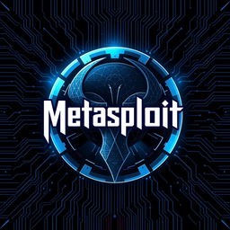 An artistic representation of the Metasploit logo, featuring a sleek, modern design with cybernetic elements