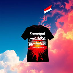 An inspiring design for a t-shirt that embodies the unyielding spirit of the Indonesian people in their quest for freedom