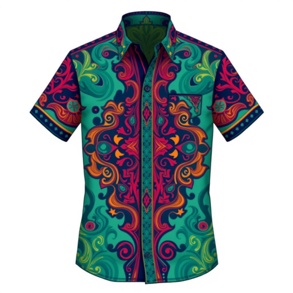 Design a stylish and modern shirt with intricate patterns and vibrant colors