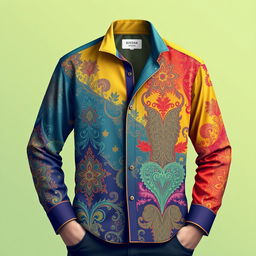 Design a stylish and modern shirt with intricate patterns and vibrant colors