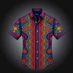 Design a stylish and modern shirt with intricate patterns and vibrant colors