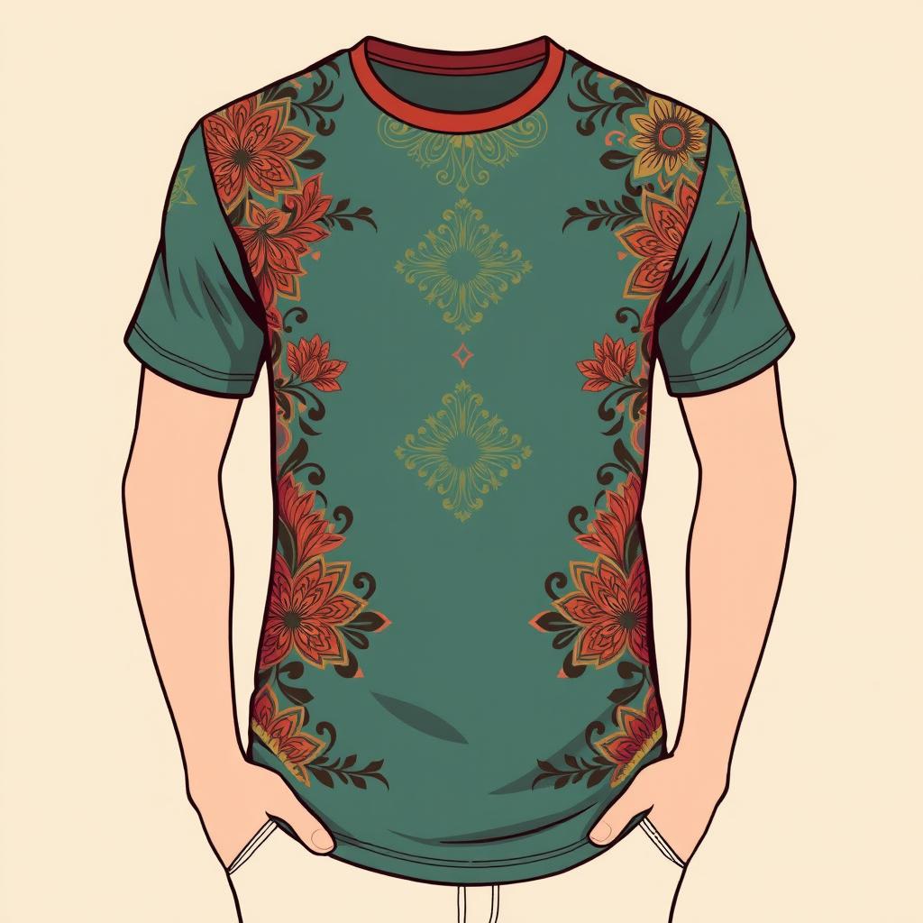 Design a casual t-shirt that incorporates traditional batik patterns