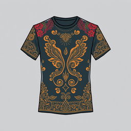 Design a casual t-shirt that incorporates traditional batik patterns