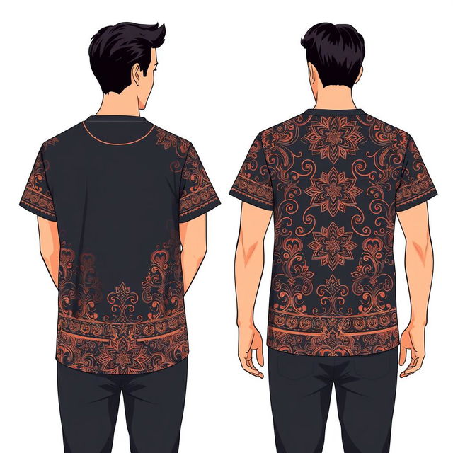 Design a casual t-shirt that incorporates traditional batik patterns