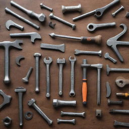 A detailed collection of hardware tools branded with the Rhino logo. Include hammers, screwdrivers, and wrenches, all with an powerful, industrial aesthetic.