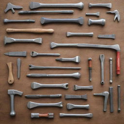 A detailed collection of hardware tools branded with the Rhino logo. Include hammers, screwdrivers, and wrenches, all with an powerful, industrial aesthetic.