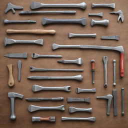 A detailed collection of hardware tools branded with the Rhino logo. Include hammers, screwdrivers, and wrenches, all with an powerful, industrial aesthetic.