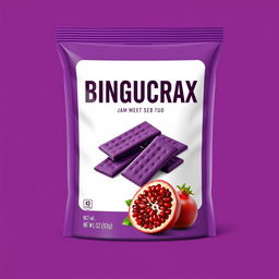 Create a product packaging design for the brand BINGUCRAX with a purple or white background