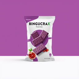 Create a product packaging design for the brand BINGUCRAX with a purple or white background