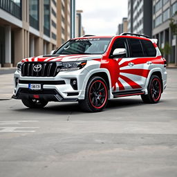 A Toyota Land Cruiser modified to look like a Porsche GT3, featuring a sleek and aerodynamic body kit