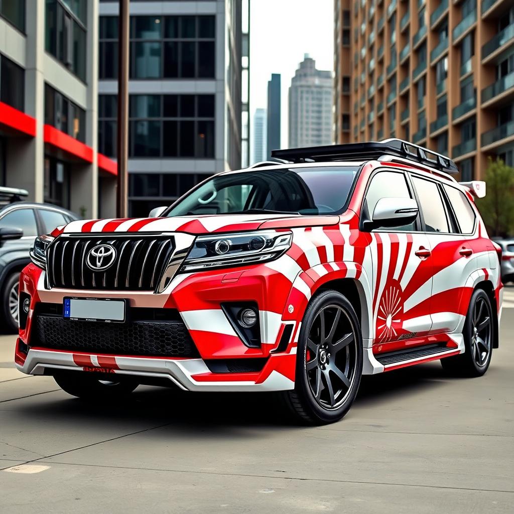 A Toyota Land Cruiser modified to look like a Porsche GT3, featuring a sleek and aerodynamic body kit