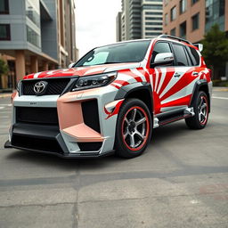 A Toyota Land Cruiser modified to look like a Porsche GT3, featuring a sleek and aerodynamic body kit