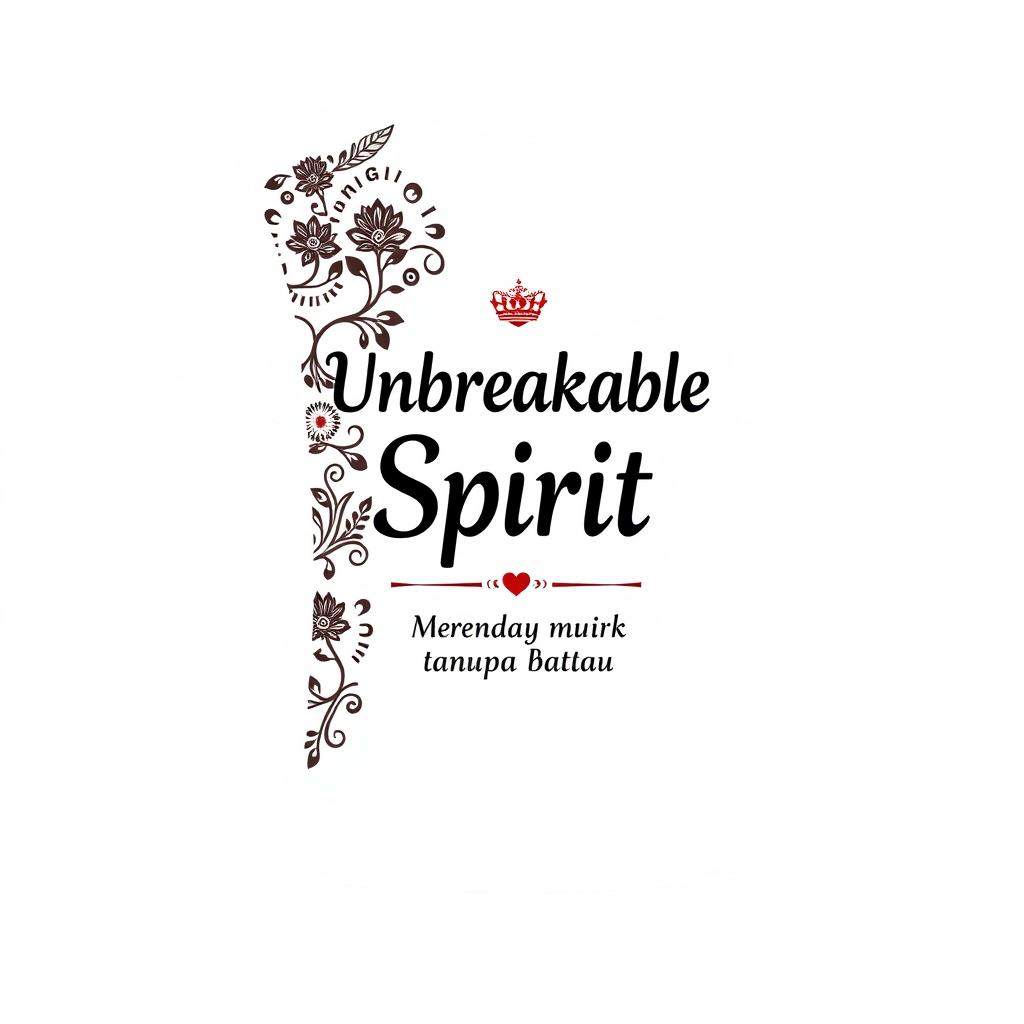 Create a design for a white t-shirt that incorporates simple batik patterns with the text 'Unbreakable Spirit - Merdeka Tanpa Batas'