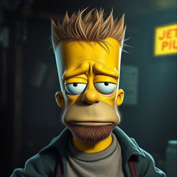 A photorealistic parody rendition of Bart Simpson as a hairy, washed-up, middle-aged drunk