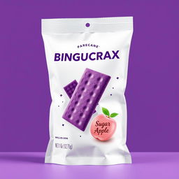 Create a product packaging design for the brand BINGUCRAX with a purple or white background