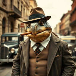 A cinematic photograph of Blastoise depicted as a mafia mob leader