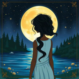 A cover illustration featuring a girl with dark skin and wavy black hair, seen from the back