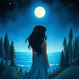 A cover illustration featuring a girl with dark skin and wavy black hair, seen from the back